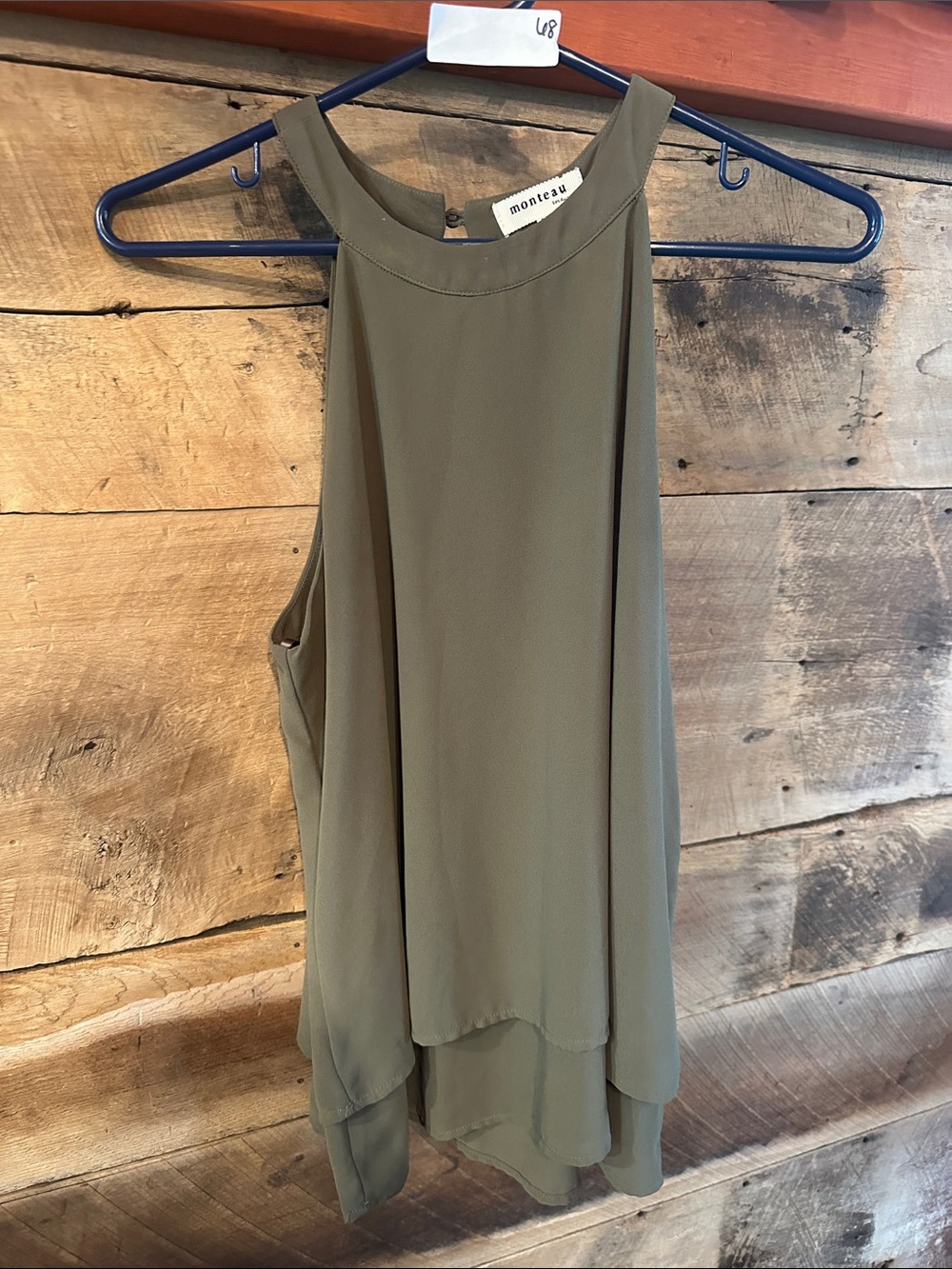 Monteau Olive Green Layered Halter Tank